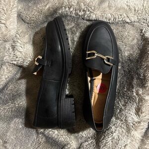 Rachel Zoe Black Leather Loafers with Penny Strap